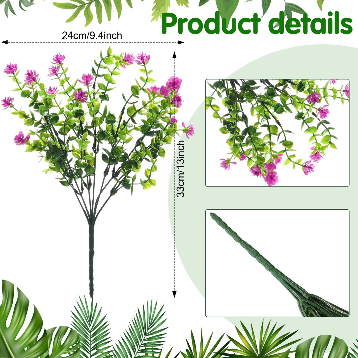 WILLBOND 12 Bundles Artificial Flowers Outdoor, UV Resistant Faux Artificial Plants Shrubs Plastic Flower Bulk for Hanging Planter Porch Window Home Spring Summer Decor(Fuchsia)