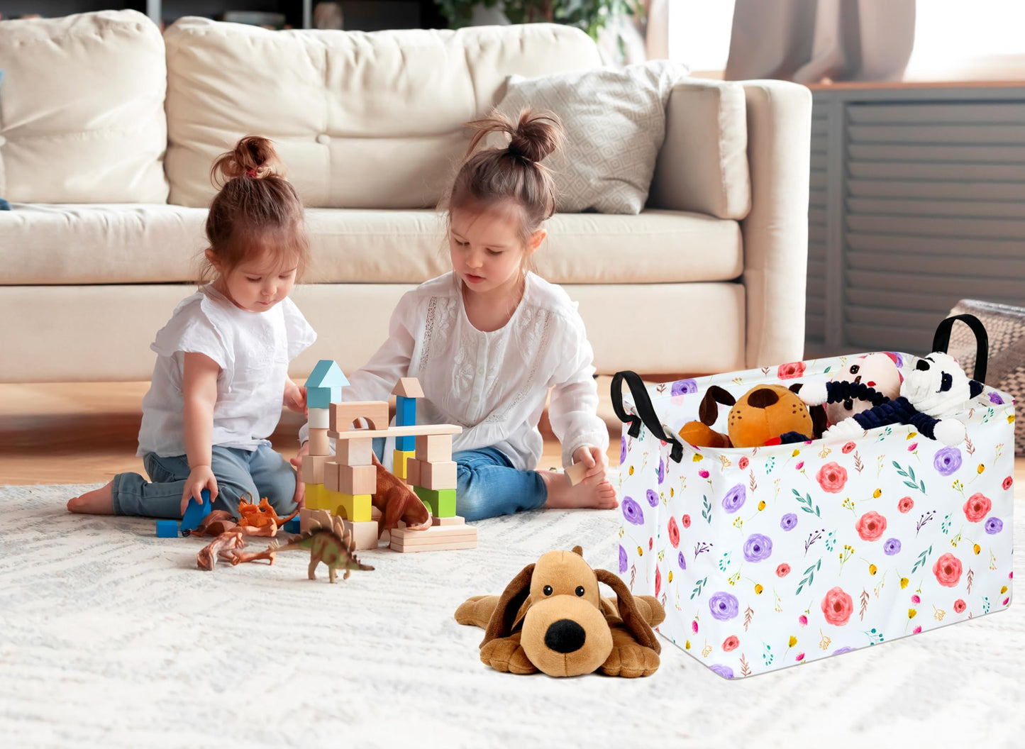 Rectangle Flower Patter Toy Bin Valentine's Day Gift Waterproof storage organizer for Nursery Hamper Home decor Closet Kids Bedroom Laundry Baby Gift Shelf Baskets