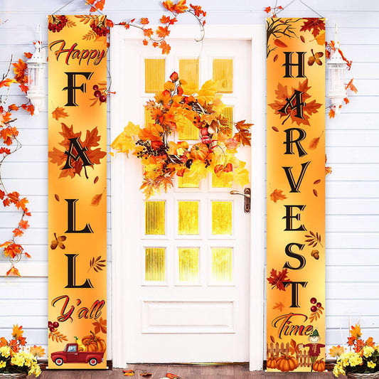 Fall Decoration Harvest Fall Porch Welcome Sign Banner Happy Fall Y'all Maple Autumn Sign Pumpkin Leaf for Fall Party Thanksgiving Party Decoration Maple Garden Yard Orange Leaves Wall Decor Backdrop
