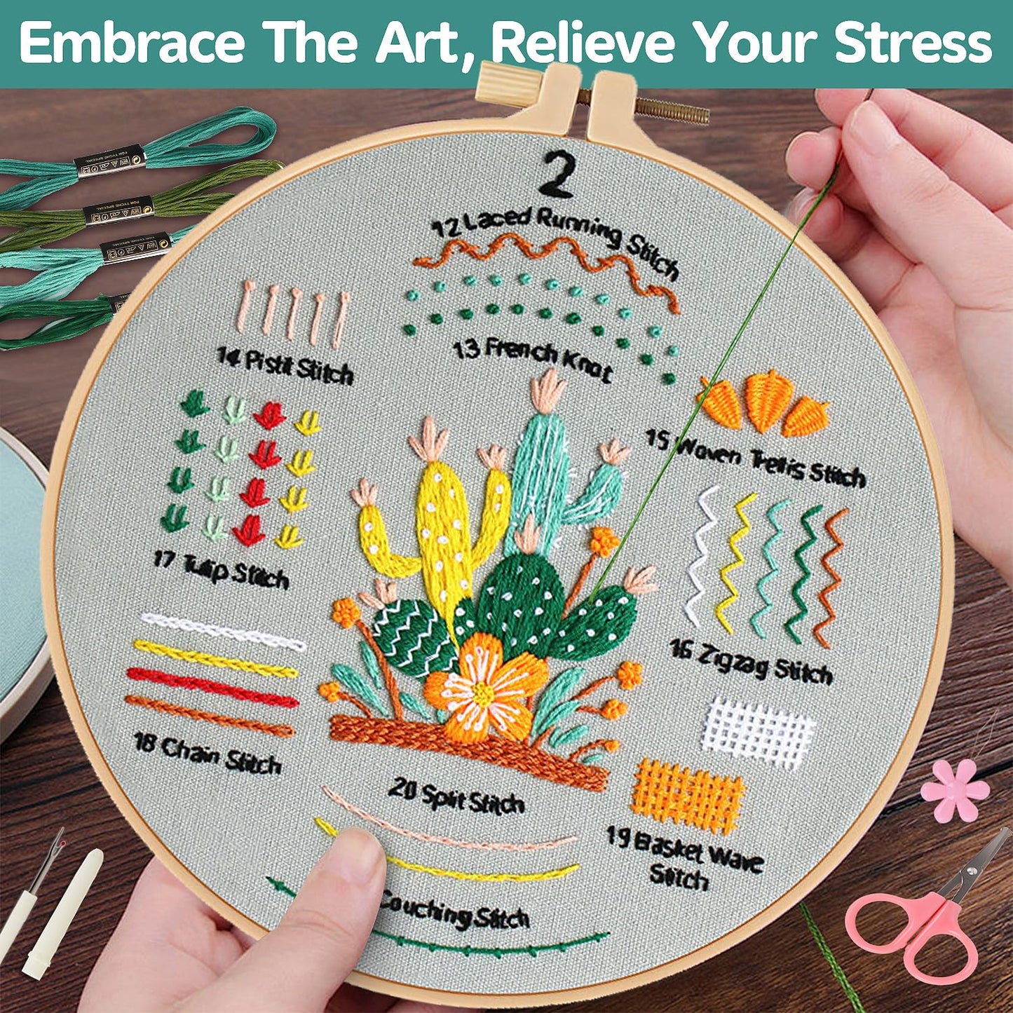 Embroidery Kit for Beginners, 4 Pack Starter Embroidery Kits for Adults Learn 31 Stitches, Beginner Embroider Practice Stitches Kit,DIY Hand Craft Needlework Gift for Women
