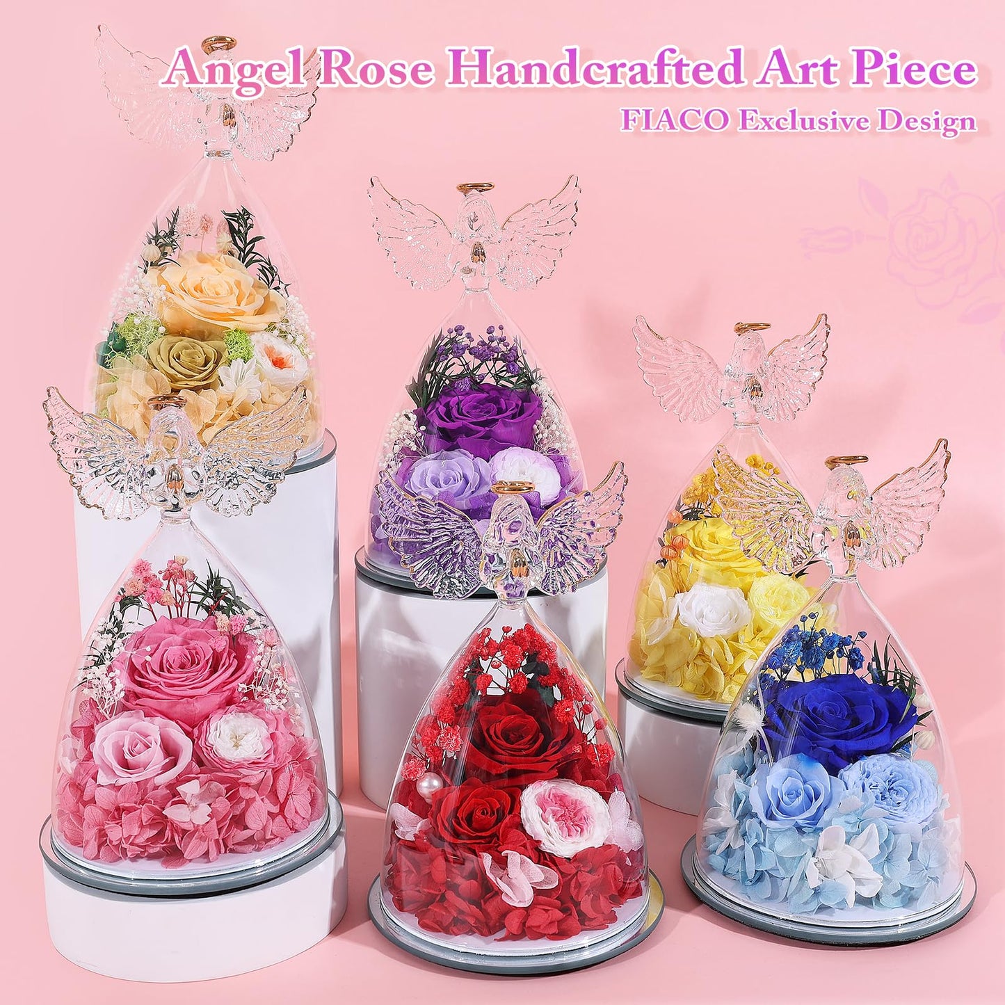 Gifts for Mom Women Birthday Preserved Rose in Glass Angel Figurine Forever Fresh Flower for Delivery, Mothers Day Flowers Gifts for Grandma Wife Daughter Friends