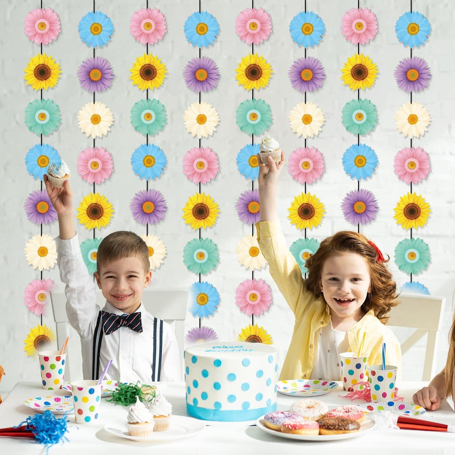 12 Packs Spring Sun Flowers Banners Sunflower Garland Kit Flower Hanging Swirl Spring Party Supplies Decorations Sunflower Paper Cutouts for Birthday Party Home Classroom Favor Supplies Decor