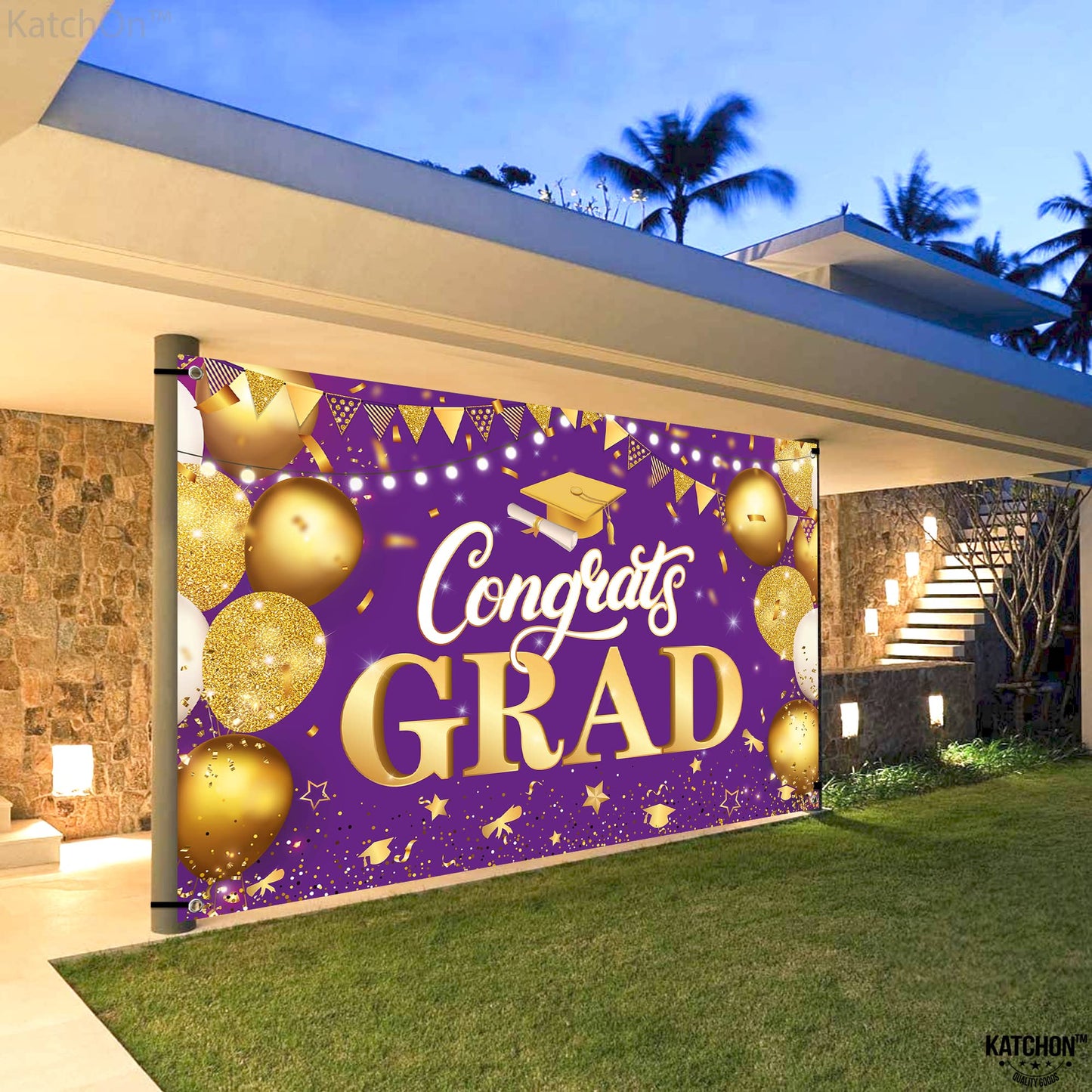 KatchOn, XtraLarge Congrats Grad Banner - 72x44 Inch, Purple And Gold Graduation Backdrop | Purple and Gold Graduation Decorations 2026 | Grad Banner for Grad Decorations Class of 2026