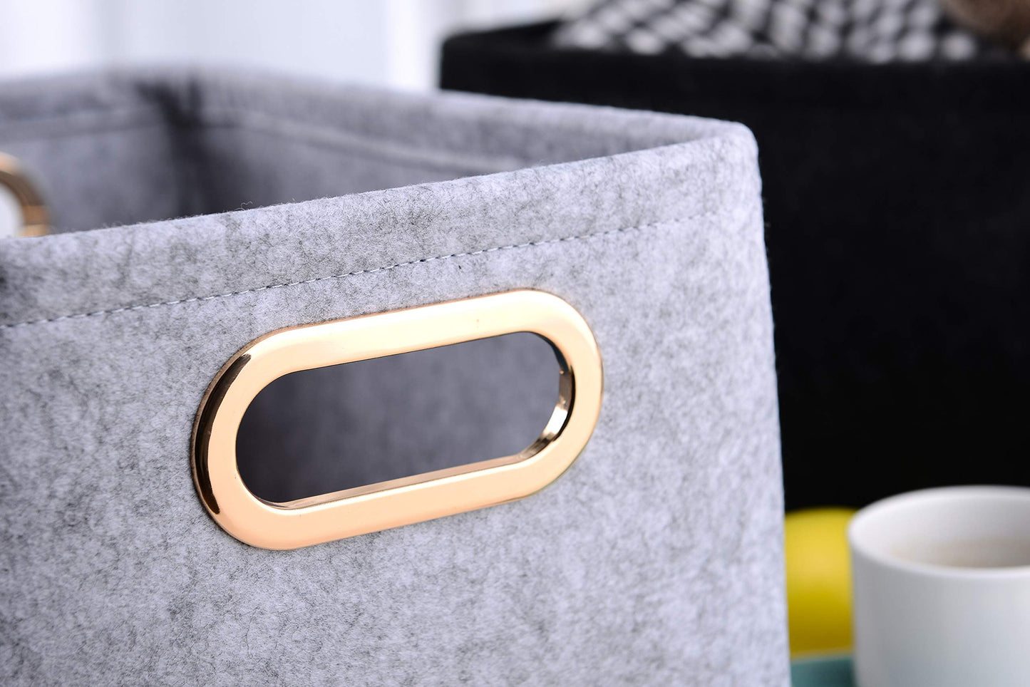 Collapsible Storage Bins Foldable Felt Fabric Storage Basket Organizer Boxes Containers with Handles Metal Handles for Nursery Toys,Kids Room,Clothes,Towels,Magazine