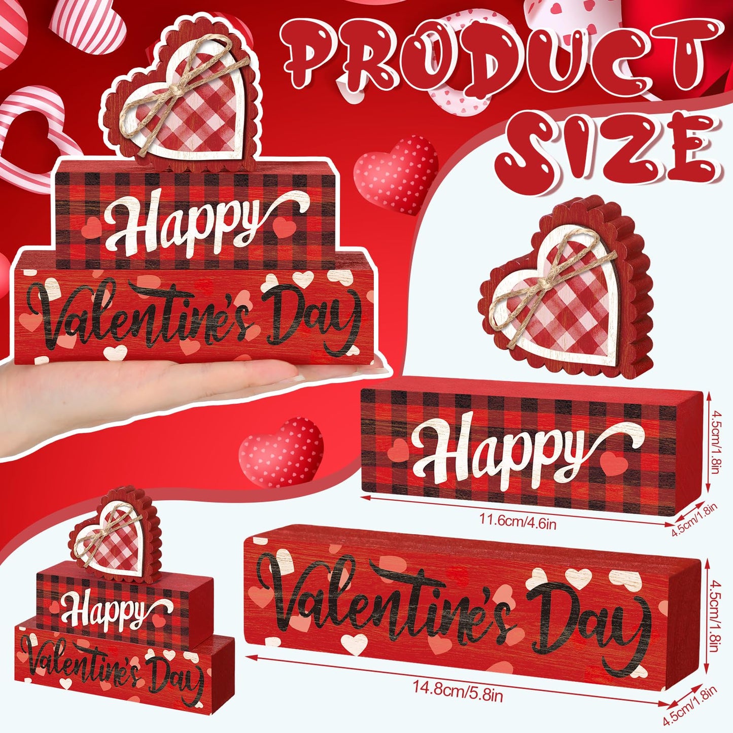 3 Pcs Farmhouse Valentine's Day Tiered Tray Decor Table Sign Pink Theme Wood Decorations Valentine's Day Centerpiece Decor for Party Gift Desk (Classic Style)