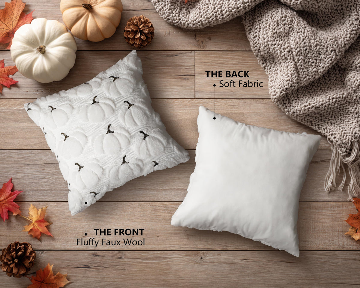 Fall Pillow Covers 18x18 Set of 2 White Pumpkin Decorations for Home