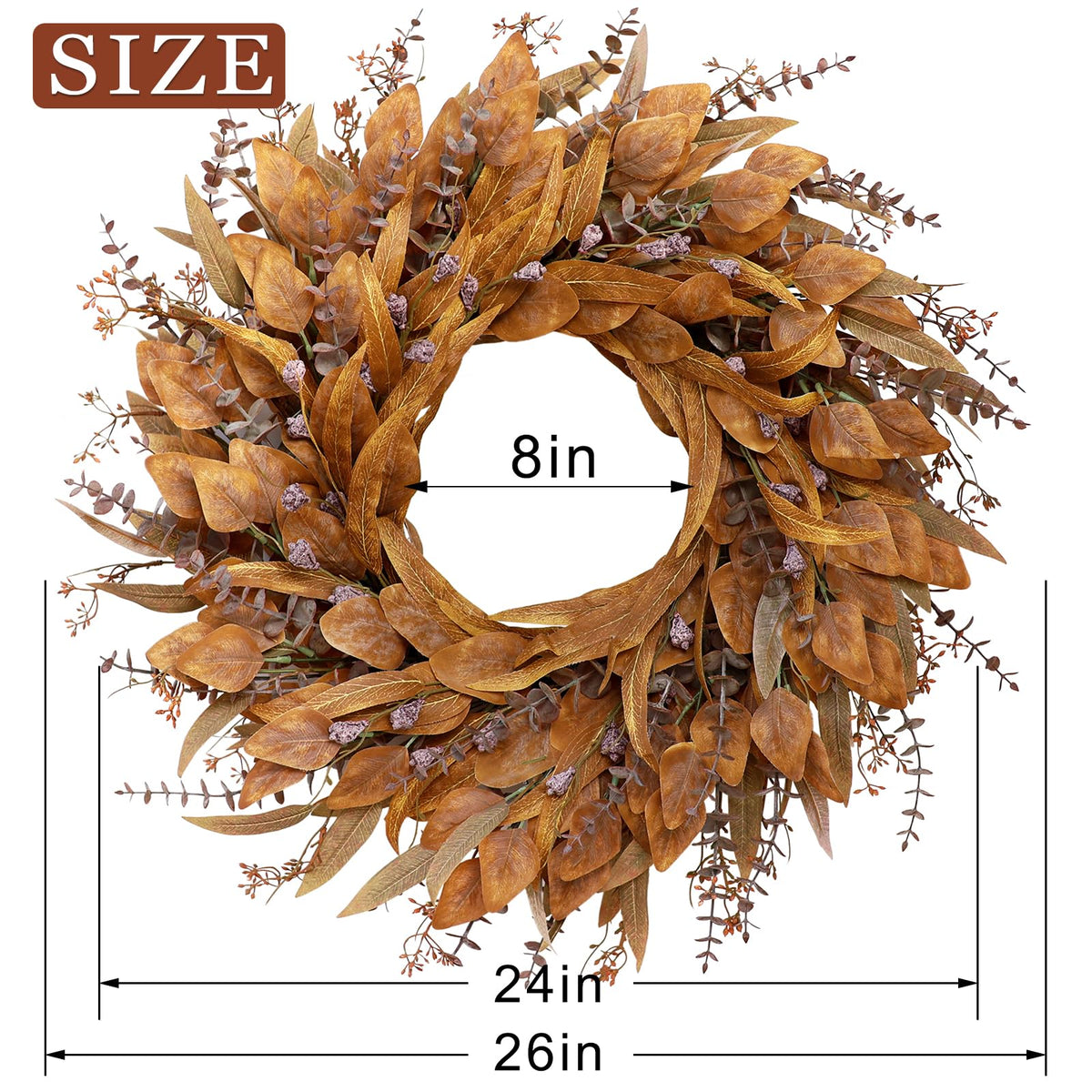 26" Artificial Fall Eucalyptus Wreath with Seeds for Front Door(Orange)