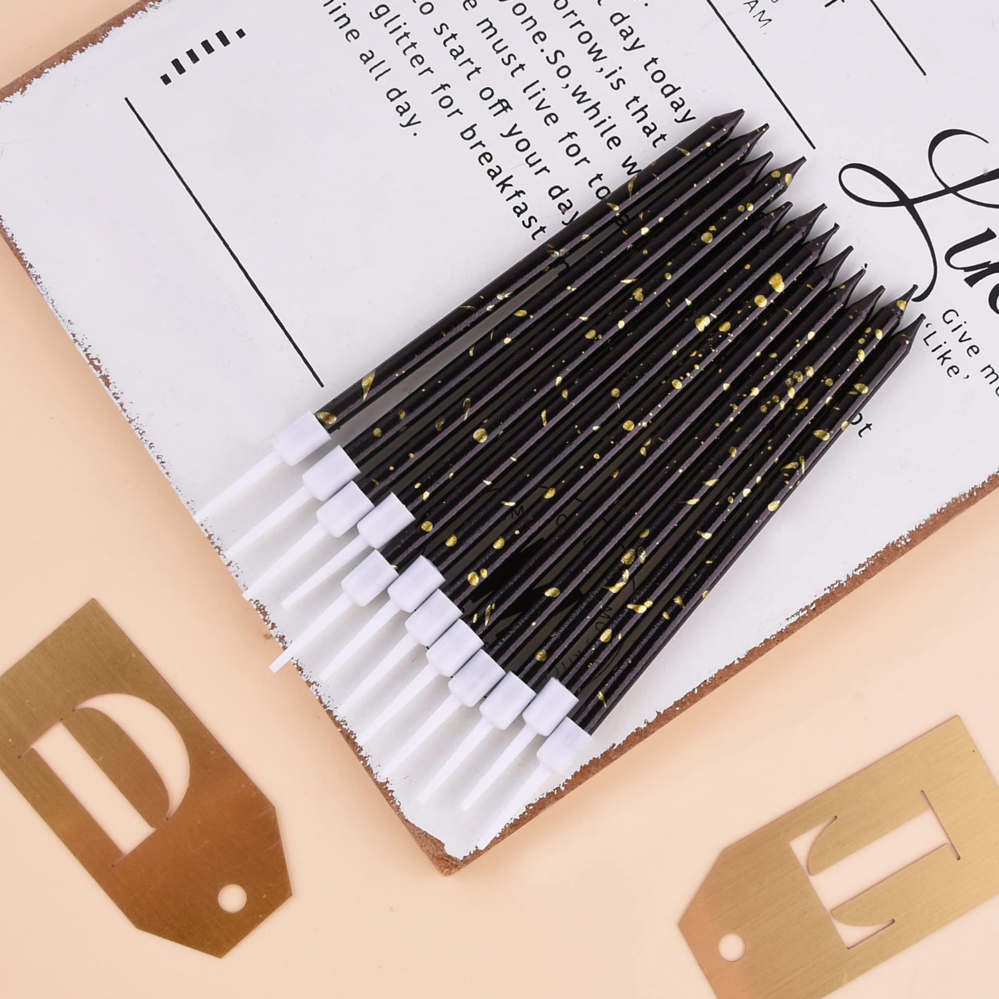 PHD CAKE Black Gold Long Thin Birthday Candles, Cake Candles, Birthday Parties, Wedding Decorations, Party Candles, Elegant Candles