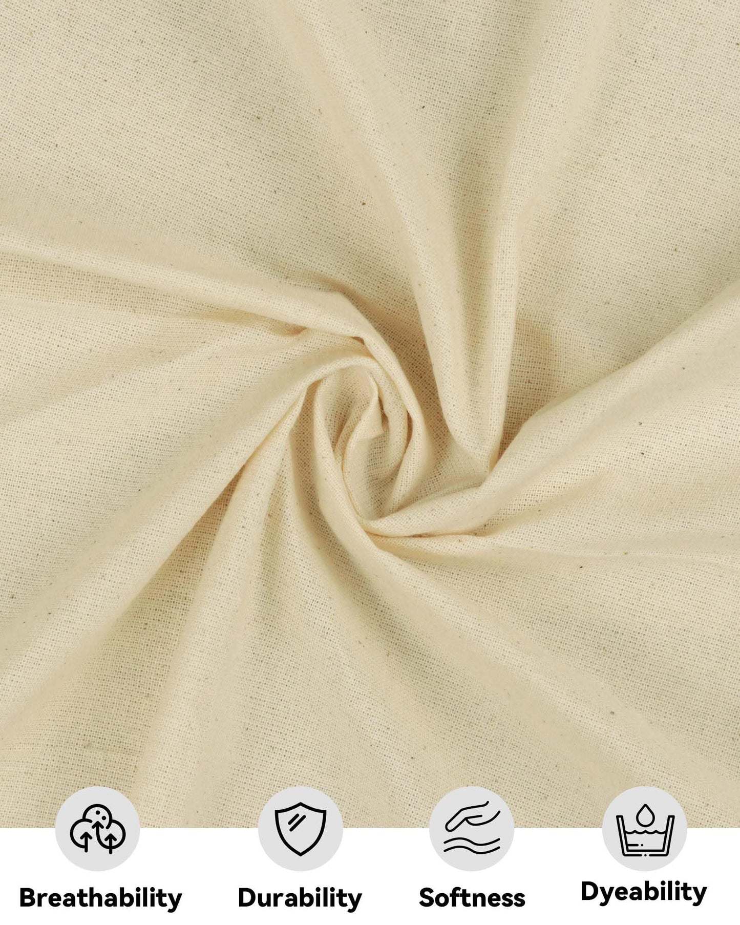 Medium Weight 100% Cotton Muslin Fabric: 63 inch x 2 Yards Unbleached Muslin Linen Fabric Material for Sewing Material Apparel Cloth
