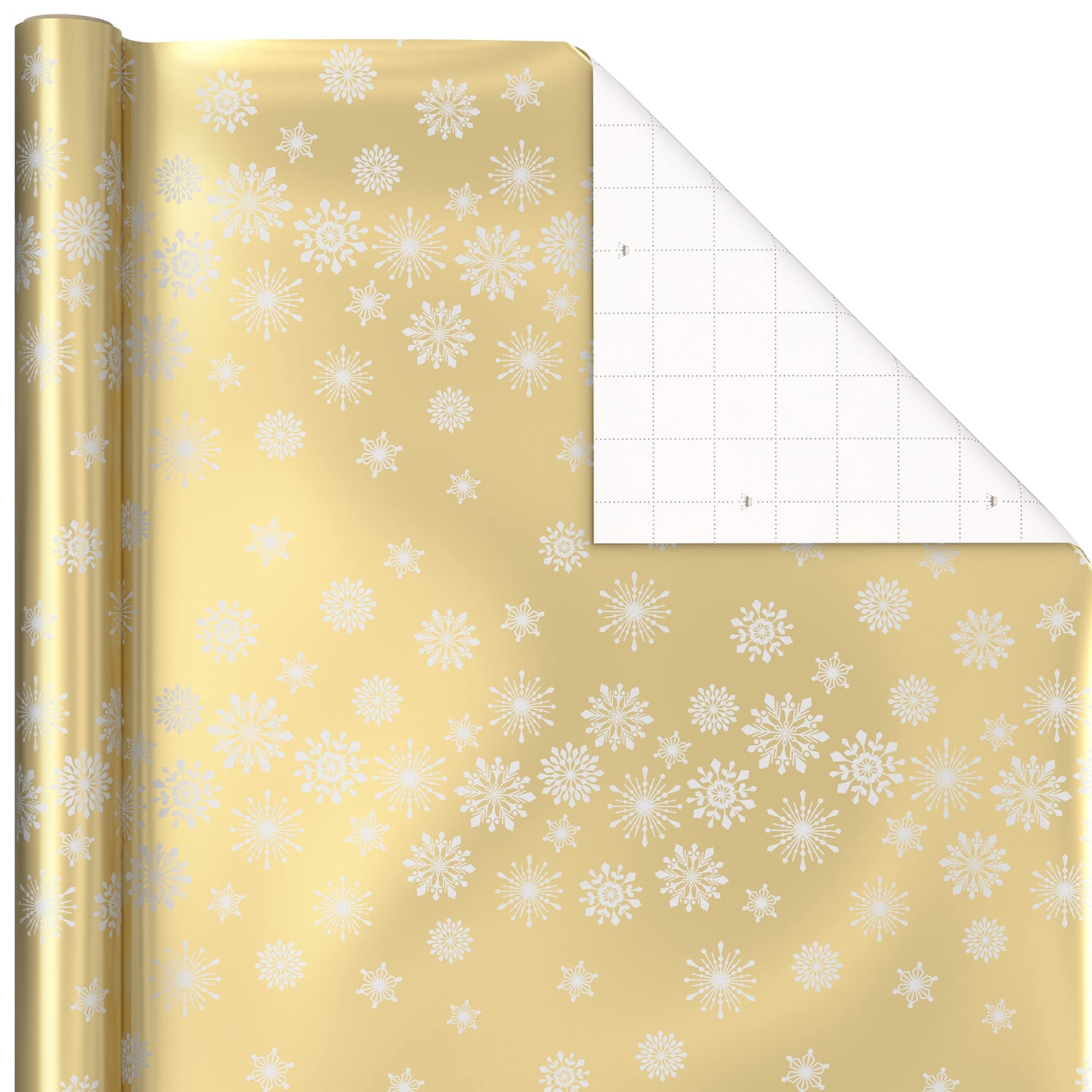 Foil Wrapping Paper with Cut Lines on Reverse (3 Rolls: 60 Sq. Ft. Ttl) Rose Gold, Silver Trees, Gold Snowflakes for Winter Weddings, Graduations, Valentine's Day