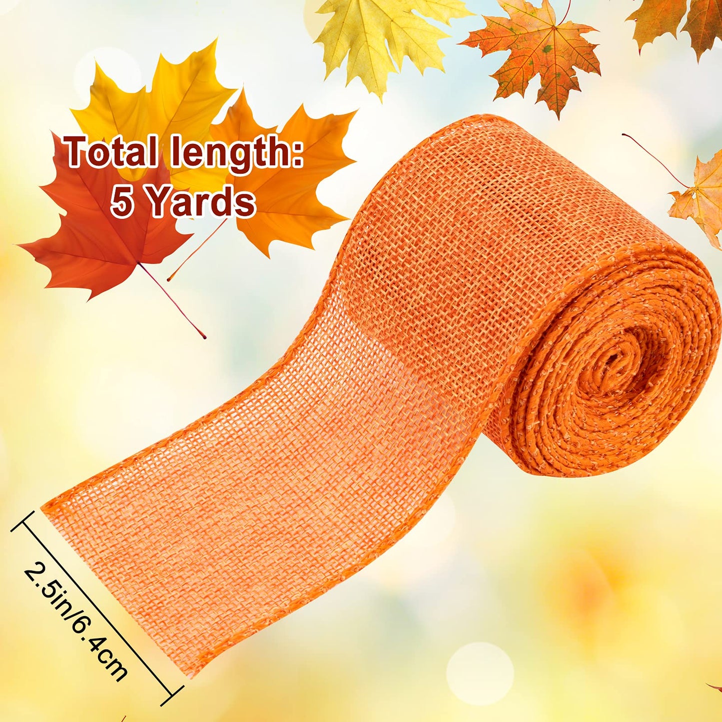 Whaline 6 Rolls Fall Thanksgiving Burlap Ribbon 30 Yard Orange Plaid Autumn Harvest Ribbon Pumpkin Fall Leaves Wired Edge Wrapping Ribbons for Wreath Floral Bows Craft Decor, 2.5In