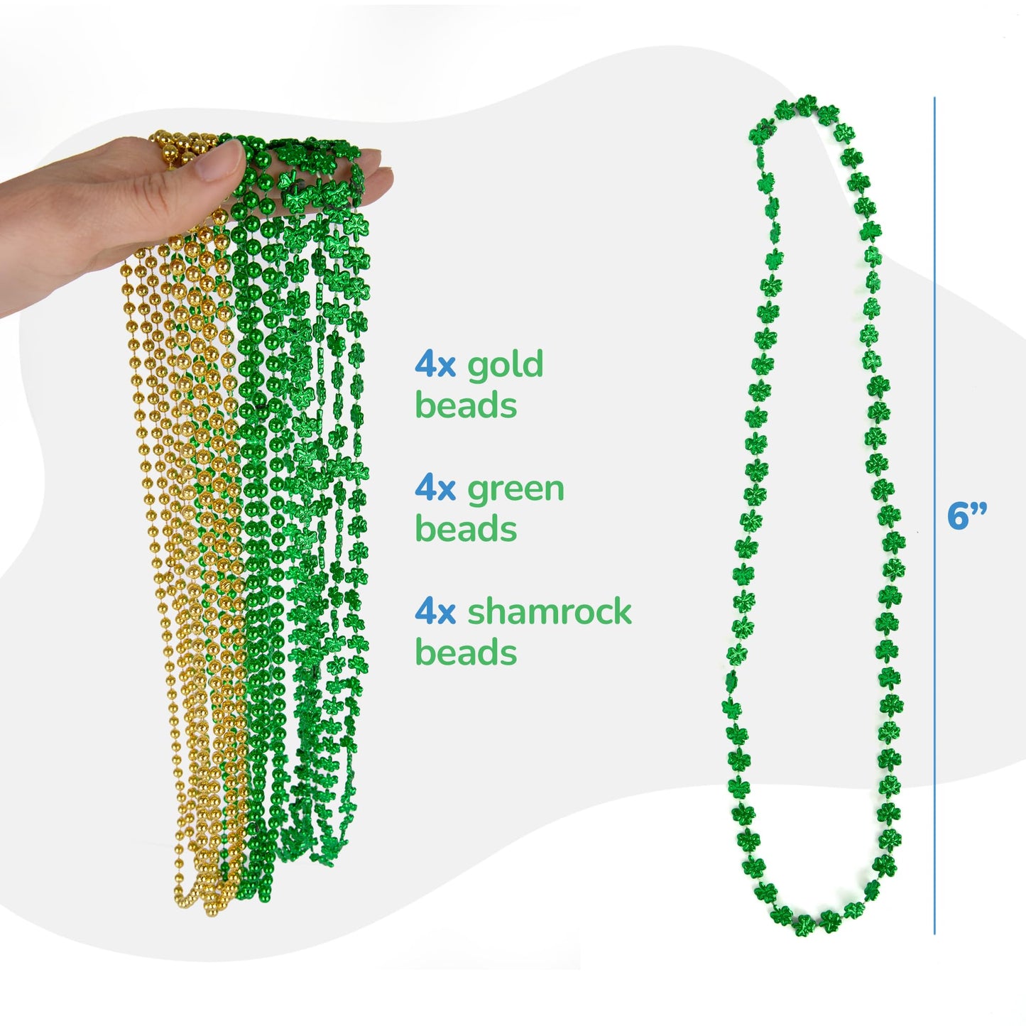 St Patrick’s Day Beads Necklaces - Set of 12 33' Necklaces - St Patricks Day Accessories - Shamrock Green Day Beaded Necklace for Mardi Gras Decor, Irish Throw Costume Party