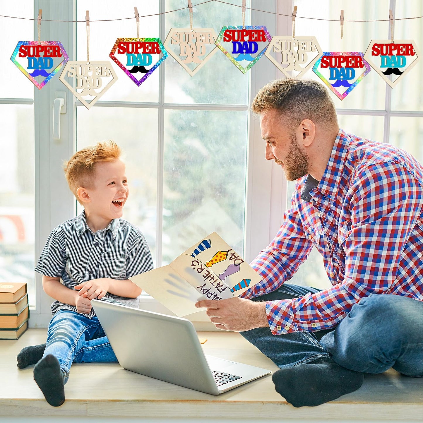 Wooden DAD Ornaments to Paint Father's Day Birthday Party Decoration Cutouts Unfinished 24PCS 3.5 x 3 inches, DIY Blank Unfinished Wood Daddy Ornament for Home Crafts Hanging Father Day Decoration