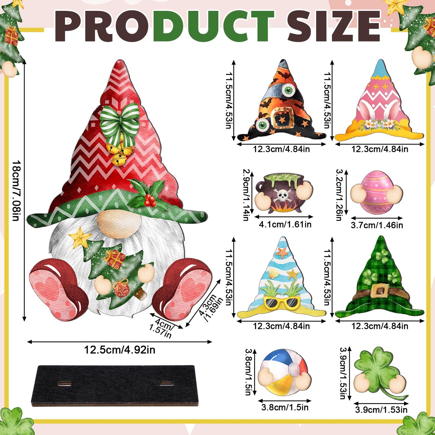 34 Pcs Christmas Interchangeable Wooden Gnome Decor DIY Holiday Christmas Seasonal Tiered Tray Decoration Gnomes with Magnet Pieces Welcome Sign for Xmas Holiday Decorations (Vivid)