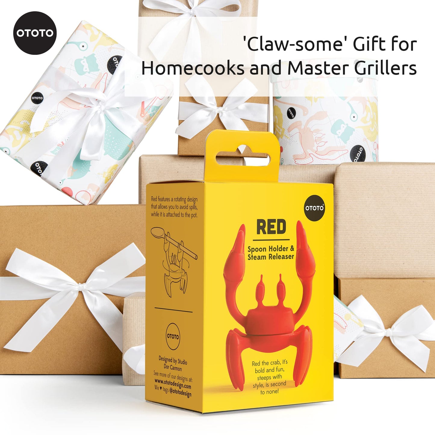Red the Crab Silicone Utensil Rest - Kitchen Gifts, Silicone Spoon Rest for Stove Top - Heat-Resistant Kitchen and Grill Utensil Holder - Non-Slip Spoon Holder Stove Organizer, Steam Releaser
