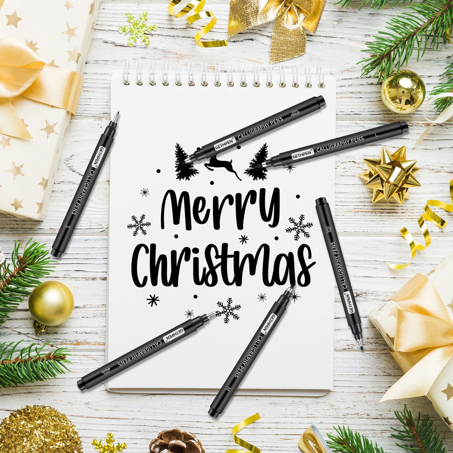 GETHPEN 10-Size Calligraphy Pen – Brush Pens Calligraphy Set Hand Lettering Pen for Beginners Art Drawing & Greeting Cards – Calligraphy Pens Black Archival Ink Pens Kit for Sketching, Scrapbooking