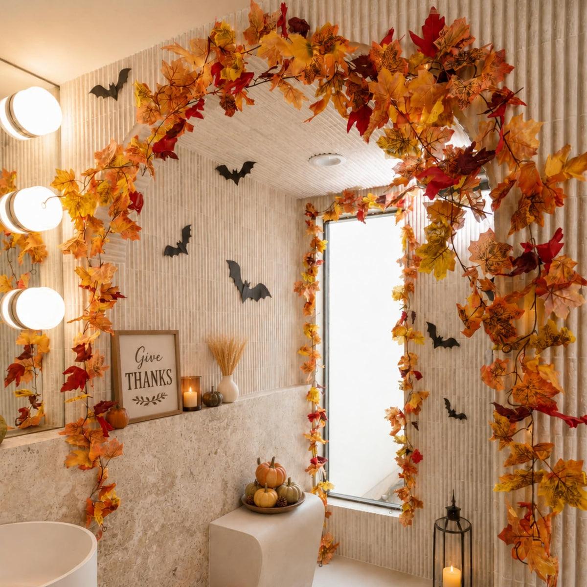 CQURE 8 Pack Fall Leaf Garland, Hanging Fall Vines Autumn Garland Artificial Maple Fall Leaves Thanksgiving Decor for Home Wedding Fireplace Party