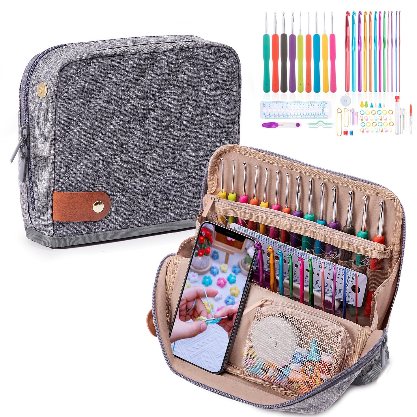 82Pcs Crochet Hook Set with Storage Case - Stand Up Crochet Hook Case with 20 Size Crochet Hooks & needles, Crochet Accessories - Crochet Needles Set for Crochet Lovers, Crochet Kit for Beginners
