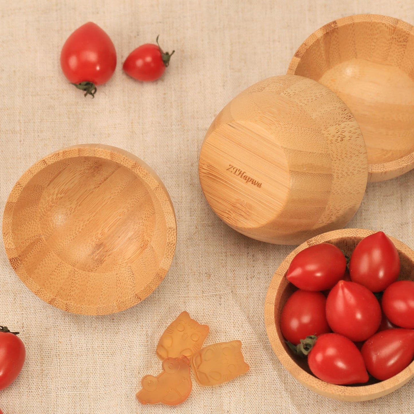 Bamboo Wooden Bowls Set of 6, 3 Inch Small Serving Bowls for Snacks/Appetizers/Side Dishes/Charcuterie Board, Dipping Sauce Bowl for Condiments, 4 oz Bamboo Wood Ramekins, Reusable & Handmade
