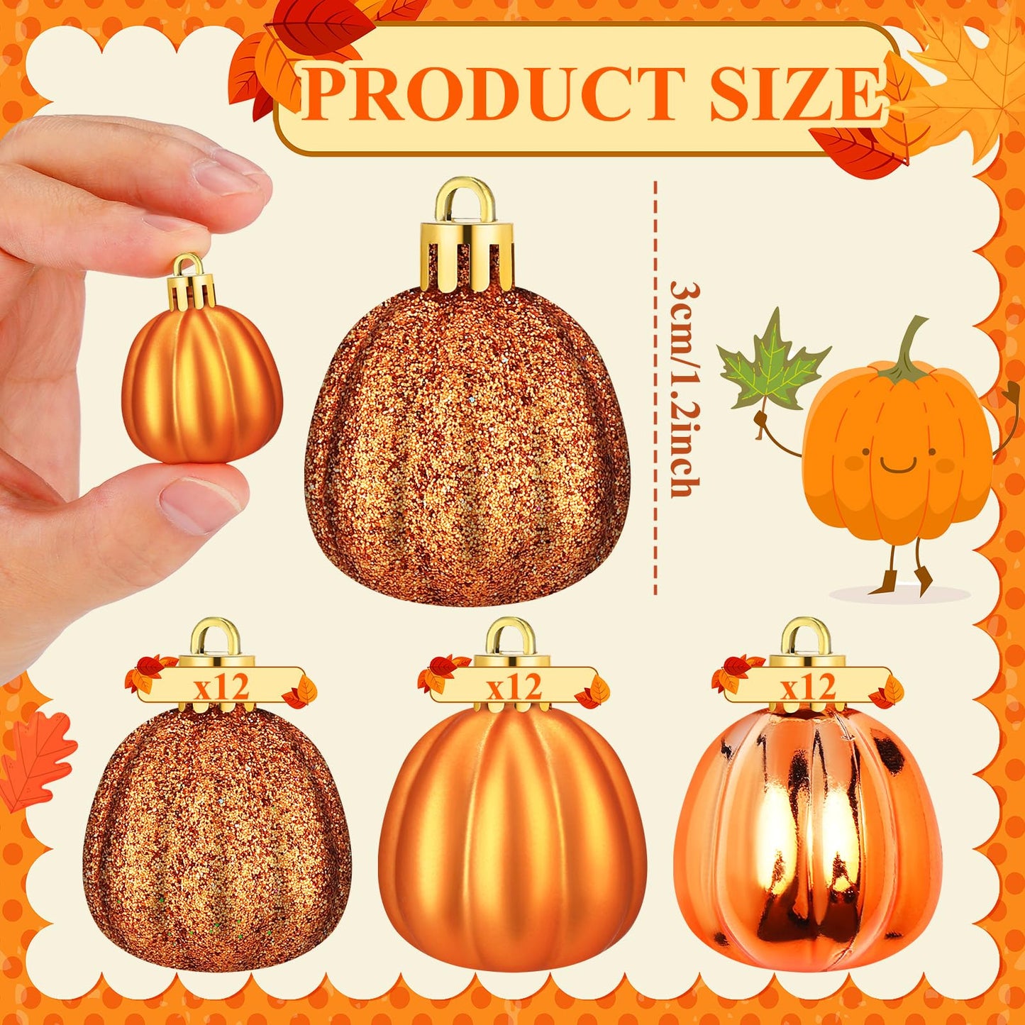 36 Pcs Thanksgiving Pumpkin Hanging Ornaments Fall Tree Decorations Mini Pumpkin Ball Decorations Farmhouse Fall Ornaments for Small Tree for Autumn Halloween Christmas(Gold)