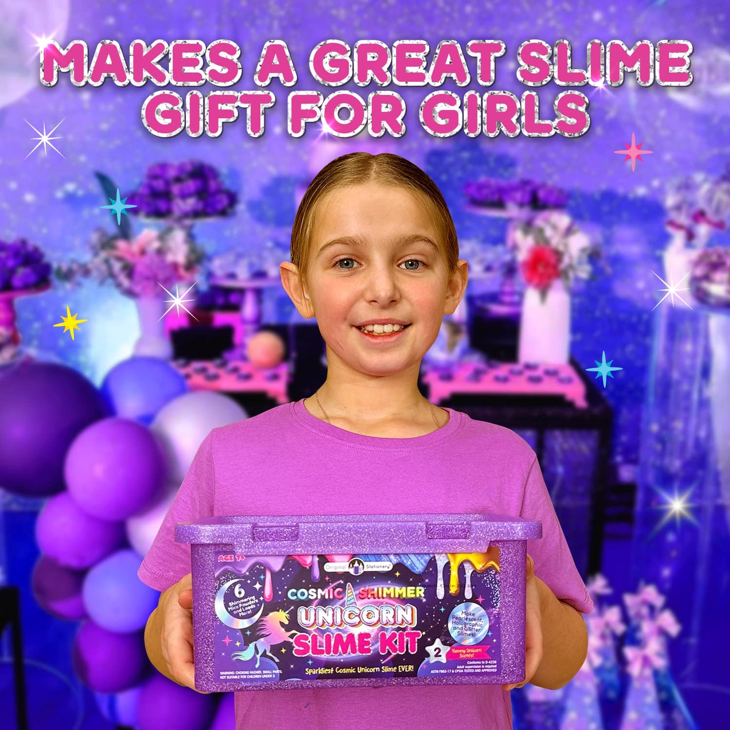 Original Stationery Unicorn Slime Kit for Girls Ages 7–12, DIY Shimmer Slime Set with Glow-in-The-Dark, Pearlescent, Holographic & Glitter Slimes, Creative Craft, Easter & Birthday Gift for Kids