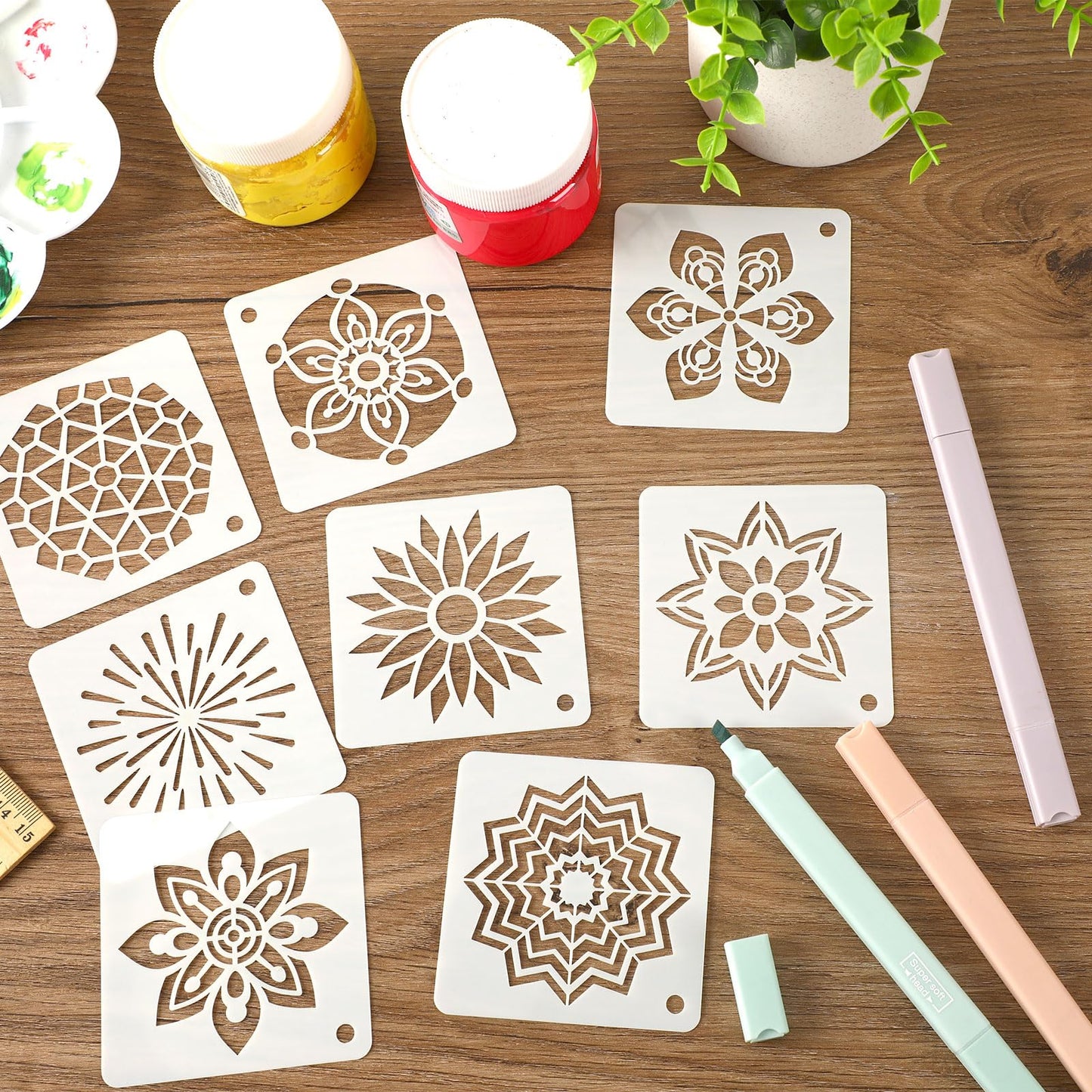 JULMELON 20 PCS Mandala Stencil, 3 Inch Mandala Stencils for Wood, Reusable Plastic Rock Painting Stencils DIY Art Projects Fabric Canvas Wall