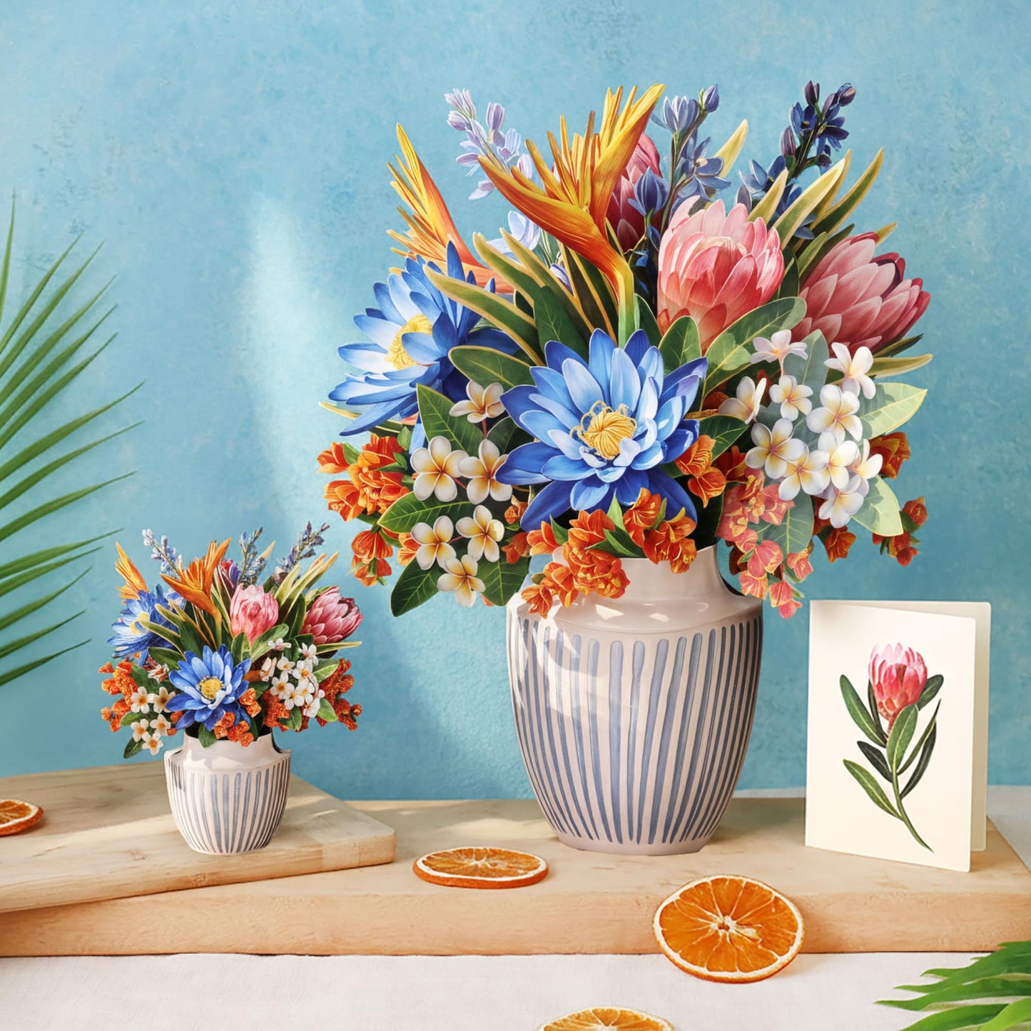 Freshcut Paper Tropical Paradise Pop Up Cards, 12 Inch Life Sized Forever Flower Bouquet 3D Popup Greeting Card, Birthday Cards, Anniversary Card, Blank Notecard & Envelope