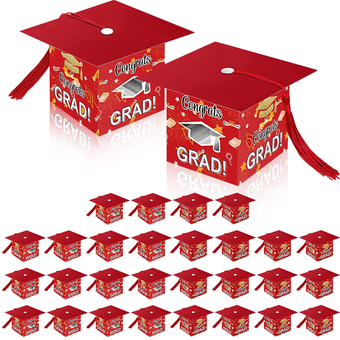 Pajean 30 Pcs Graduation Cap Candy Gift Box Grad Hat Gift Box Treat Boxes with Tassels Graduation Party Favors for Guests Class of 2026 Decorations(Red)