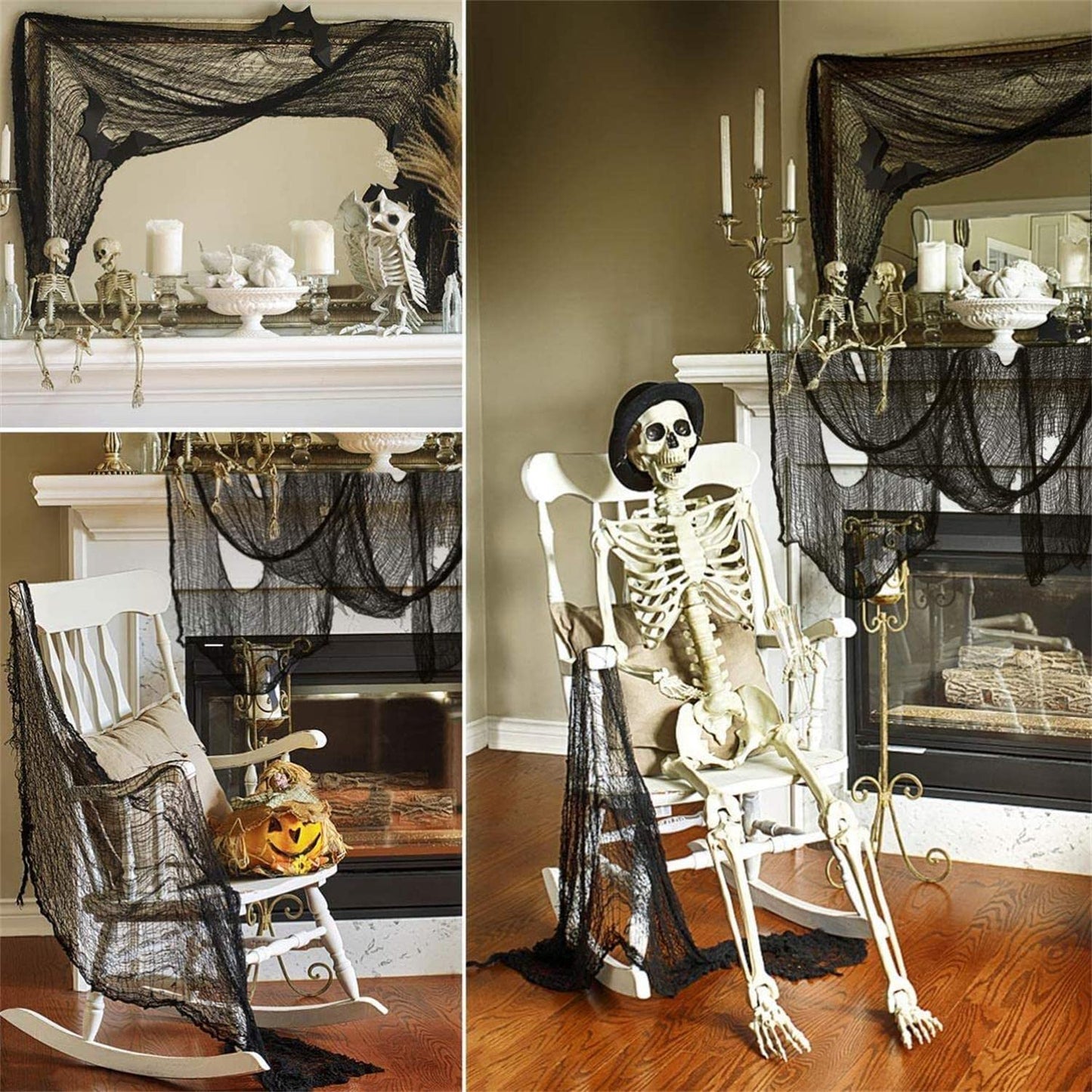 Qtisky Set of 5 Halloween Creepy Gauze Cloth Decoration, Indoor Outdoor Black Scary Halloween Gauze Tapestry Decor, Spooky Decorations for Home Wall Yard Haunted House Party Supplies, 72 x 30 inch