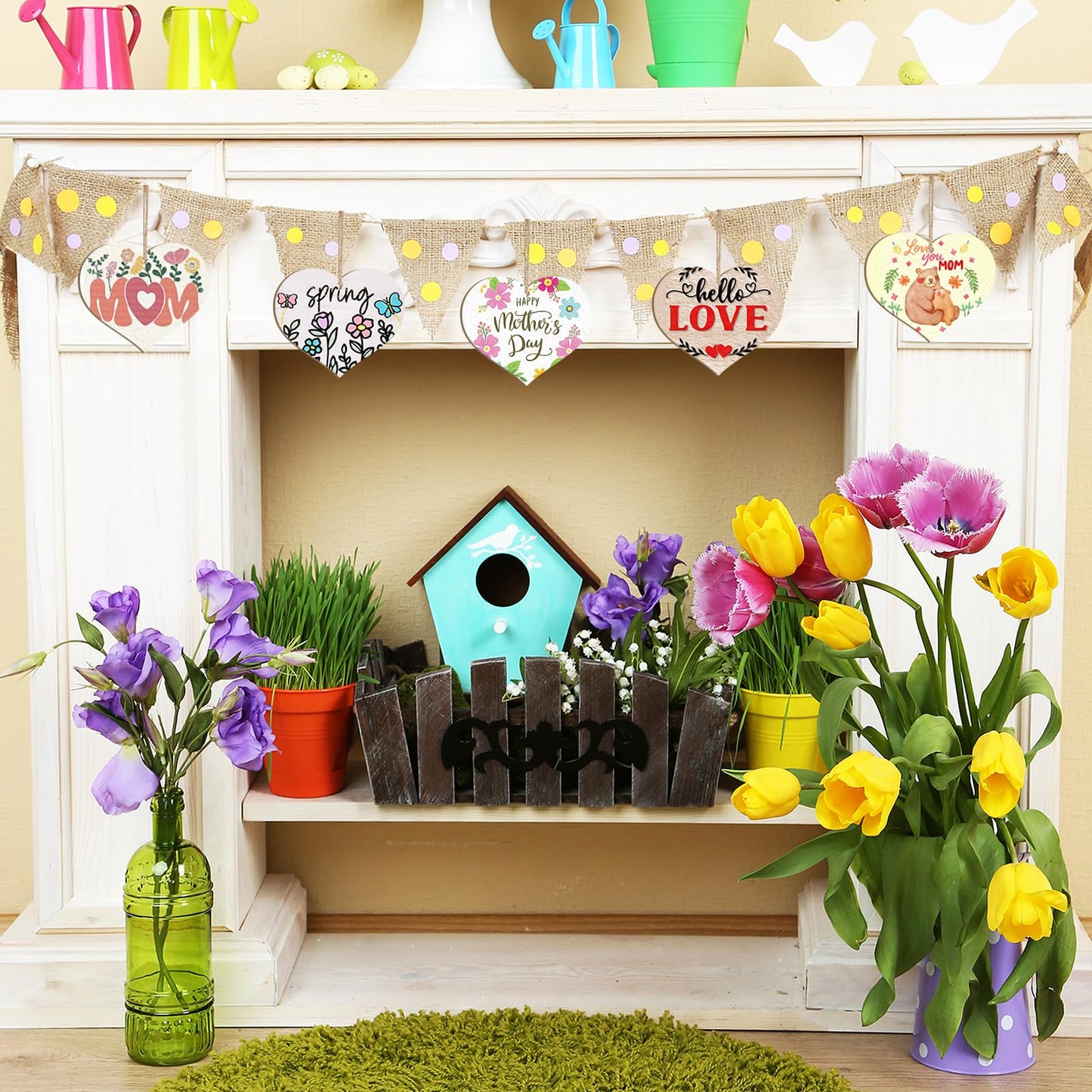 Wooden Heart Ornaments to Paint Mothers Day Decoration Cutouts Unfinished 24PCS 3.5 x 3 inches, DIY Blank Wood Discs Ornament for Home Crafts Hanging Valentine Day Father's Thanksgiving Decoration