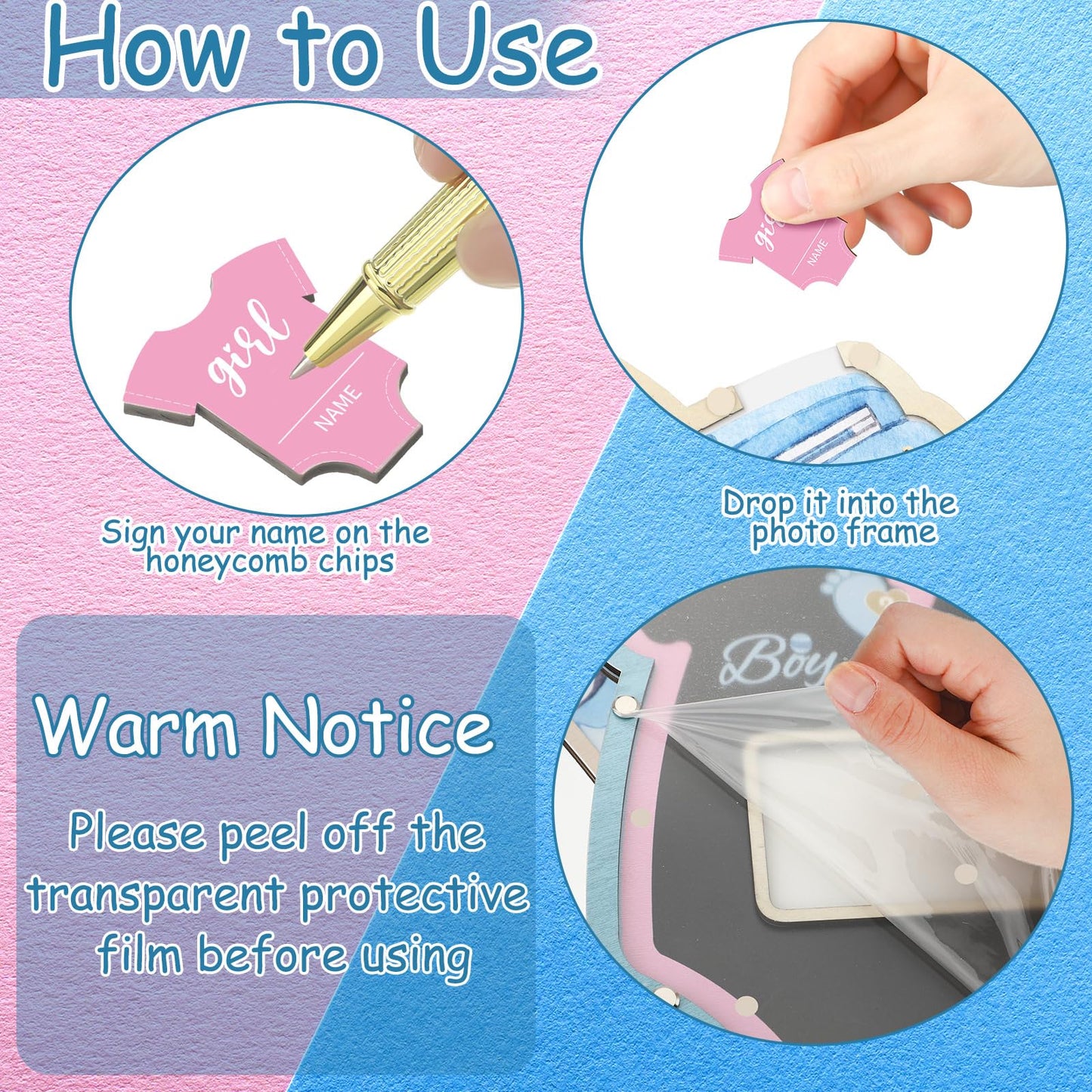 63 Pcs Baby Shower Guest Book Alternatives Set Baby Shower Decorations with Photo Frame Sonogram Frame Keepsake 60 Wood Slices Guest Book for Birthday (Gender Reveal)