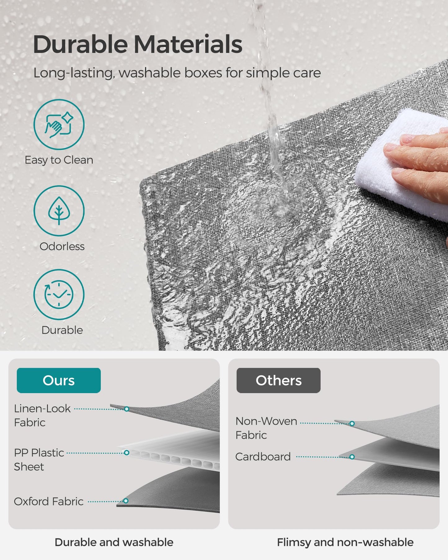 SONGMICS Storage Baskets, Set of 2 Extra Large Storage Bins for Organizing, 15.7 x 11.8 x 9.8 Inches, Fabric Storage Cubes for Shelves, Easy to Clean, Foldable, 2 Handles, Dove Gray UROB240G02