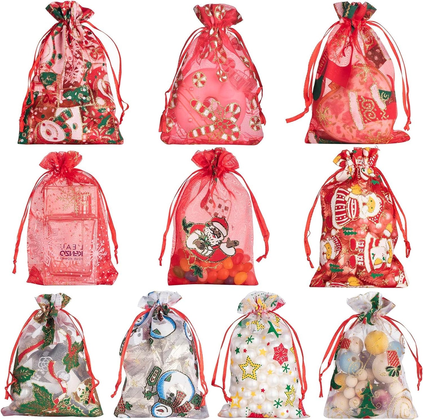 50 PCS 4x6 Inches Mixed Color Christmas Organza Gift Bags with Drawstring, Jewelry Candy Bags for Christmas