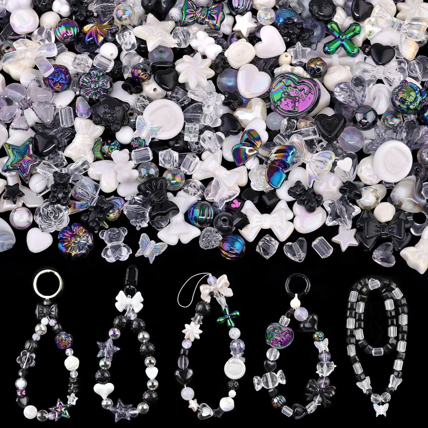 TINKRSTUFF Assorted 170-230PCS Black Acrylic Beads for Bracelet Making, Flower Bow Butterfly Candy GummyBear Aesthetic Bracelet Charms,Cute Beads for Jewelry Making DIY Necklace Keychain Phone Charm