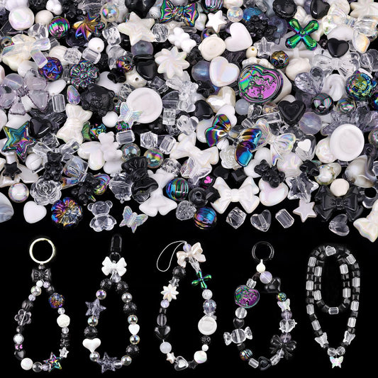 TINKRSTUFF Assorted 170-230PCS Black Acrylic Beads for Bracelet Making, Flower Bow Butterfly Candy GummyBear Aesthetic Bracelet Charms,Cute Beads for Jewelry Making DIY Necklace Keychain Phone Charm