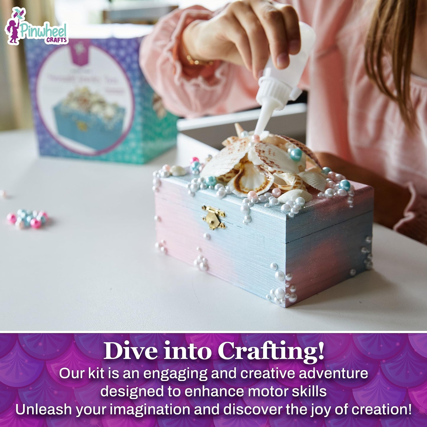 Pinwheel Crafts Mermaid DIY Jewelry Box Kit for Girls Ages 6+ - 530Pc Make Your Own Jewelry Box, DIY Craft Kits - Mermaid Craft Gifts - Painting Arts and Crafts for Girls 4-6 7 8 Years