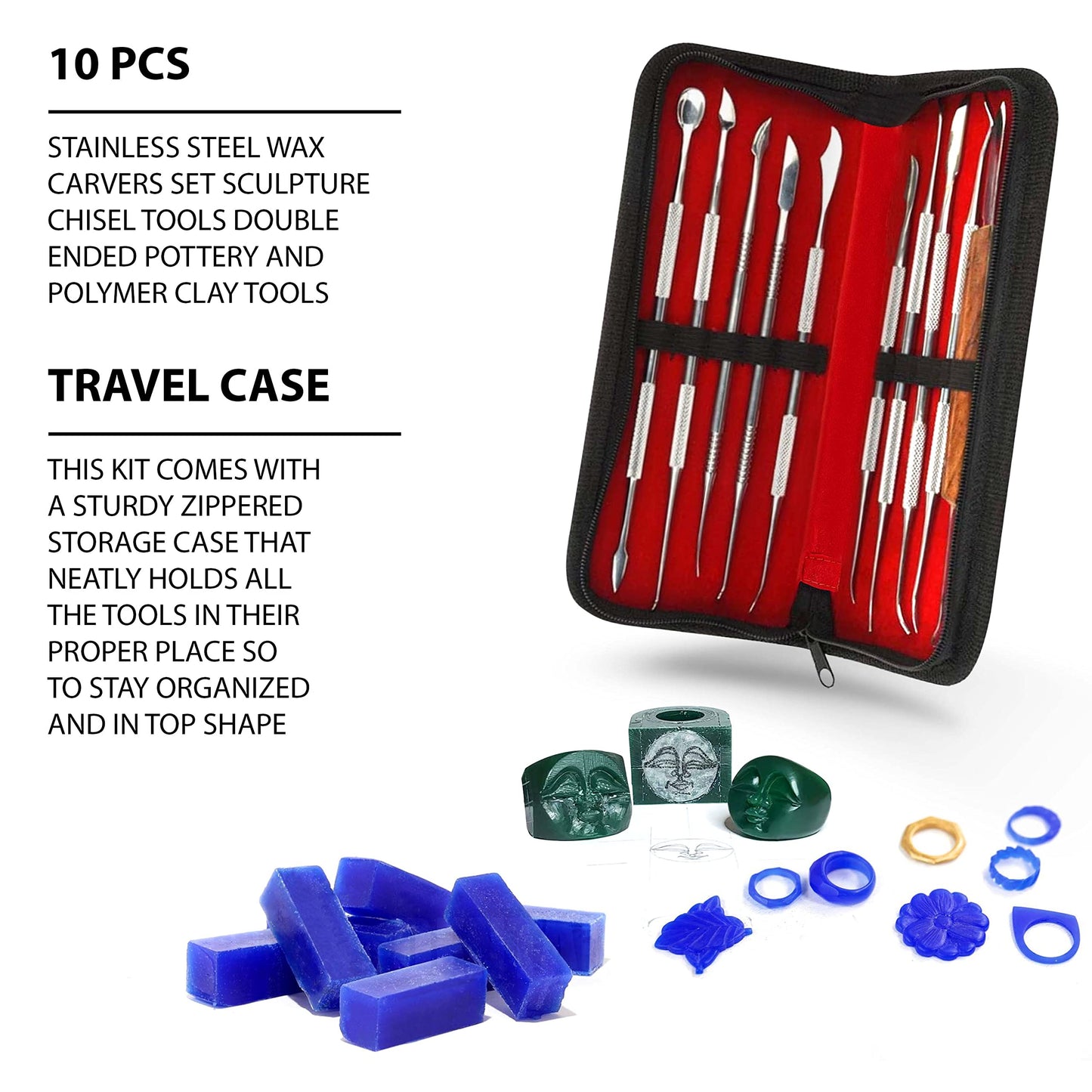 SURGICAL ONLINE Stainless Steel Wax Carvers Set, Pottery & Polymer Clay Tools, Sculpting Kit with Carrying Case