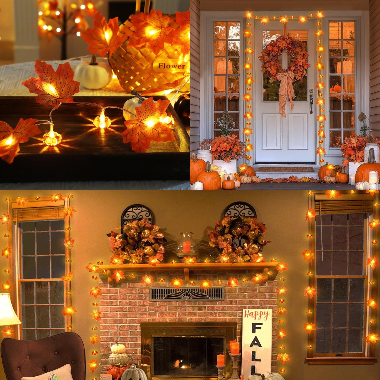 2 Pack Thanksgiving Decorations Maple Leaf Pumpkin Lights, Total 20Ft 40 LED Battery Operated 3D Pumpkin Fall Leaves Garland String Light for Home Mantel Porch Indoor Outdoor Halloween Fall Decor