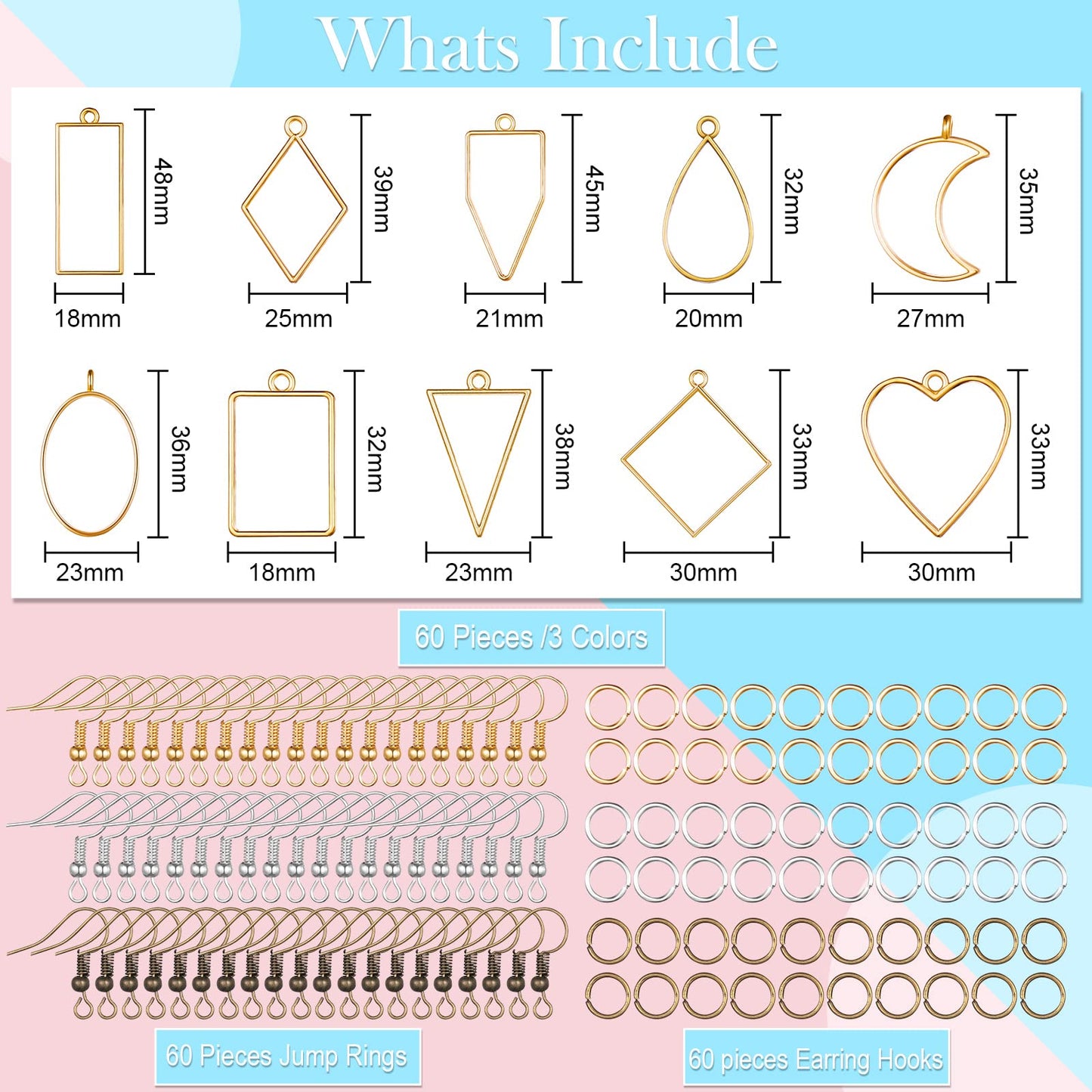Inbagi 180 Pcs Open Bezels for Resin Jewelry Making Kit Hollow Frame Pendants Resin Craft Bezels Assorted Geometric Frame Charms for Casting Necklace Earring