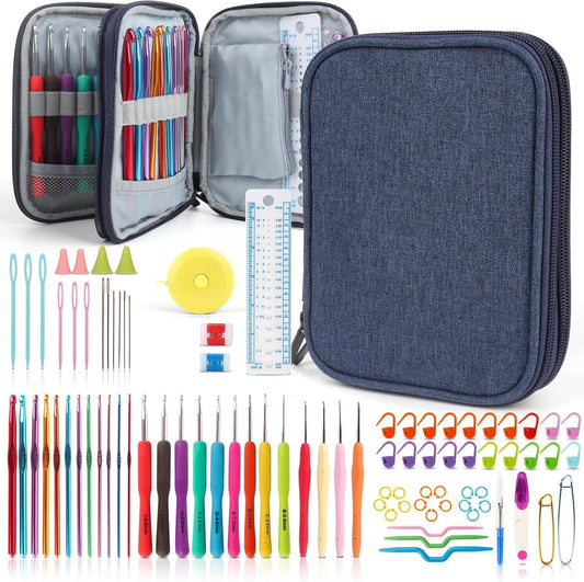 99-Piece Crochet Hooks Set, Crochet Hook Kit with Storage Case, Ergonomic Knitting Needles Weave Yarn Kits DIY Hand Knitting Craft Art Tools for Knitting Hat, Bag, Socks, Scarf and Sweaters