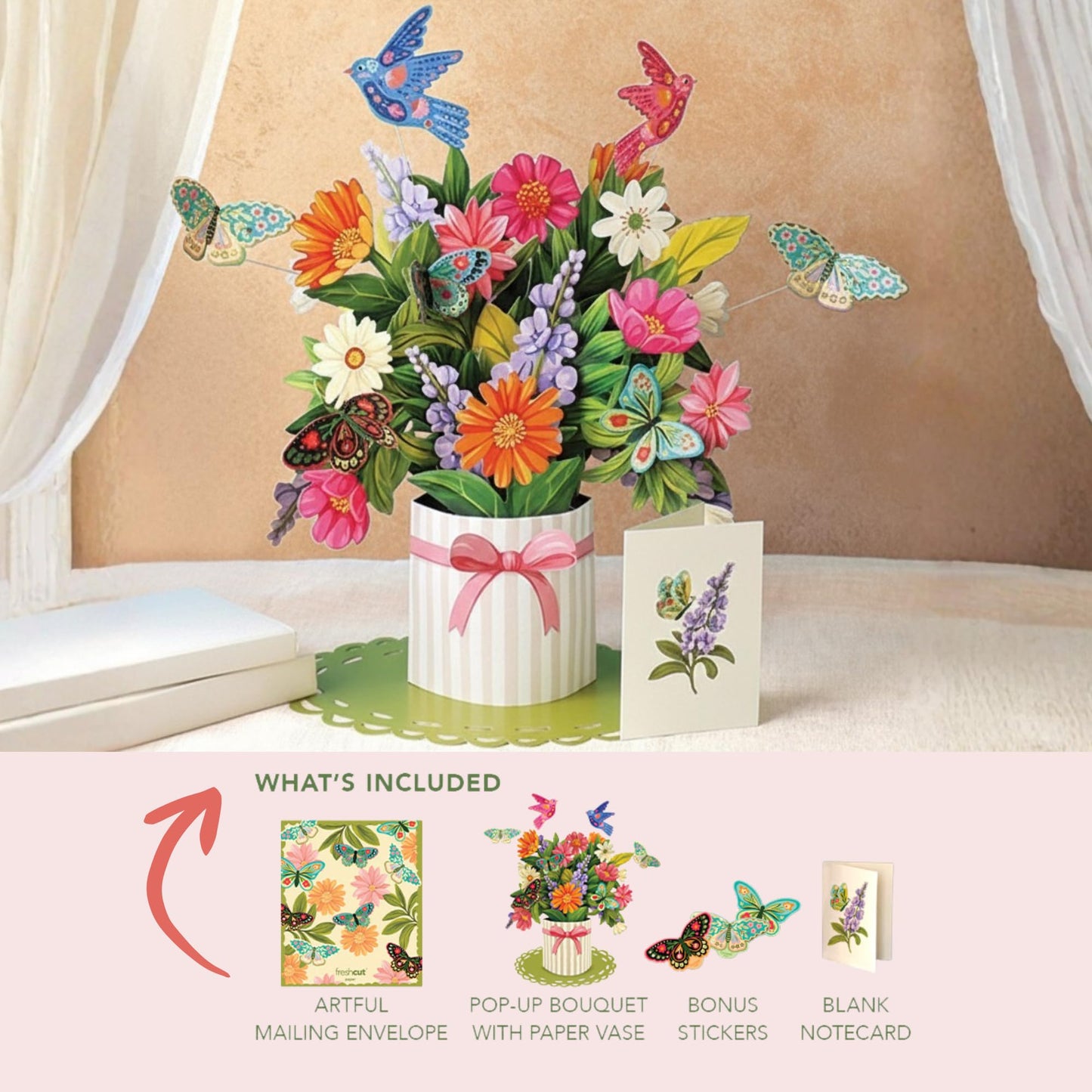 Freshcut Paper Pop Up Cards, Enchanted Garden, 12 Inch Life Sized Forever Flower Bouquet 3D Popup Greeting Card, Birthday Cards, Thank You Card, Blank Notecard & Envelope