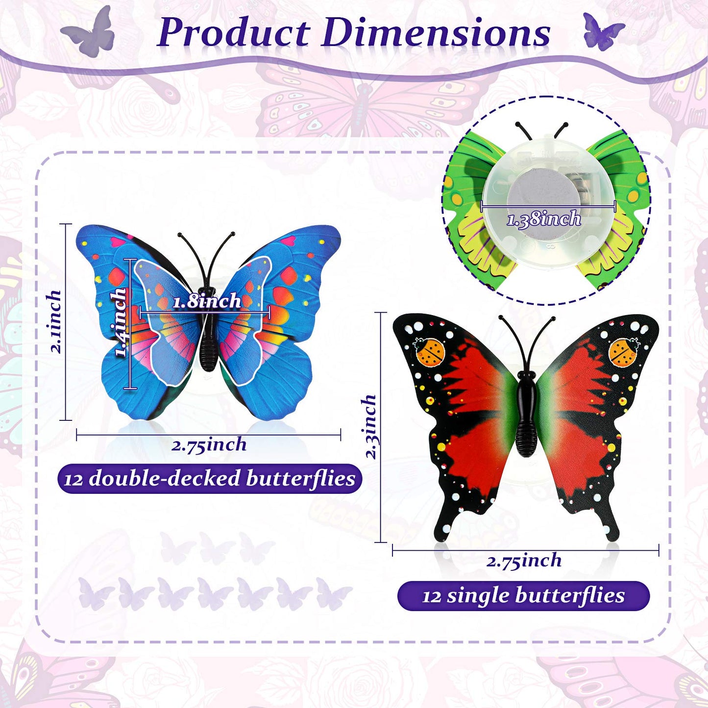 Honoson 24 Pieces 3D LED Butterfly Decoration Night Light Sticker Single and Double Wall Light for Garden Backyard Lawn Party Festive Party Nursery Bedroom Living Room