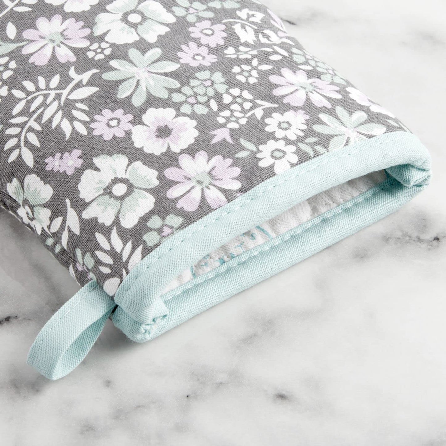 Ditsy Floral Mini Oven Mitt 2-Pack Set, Grey, 5.5"X8"