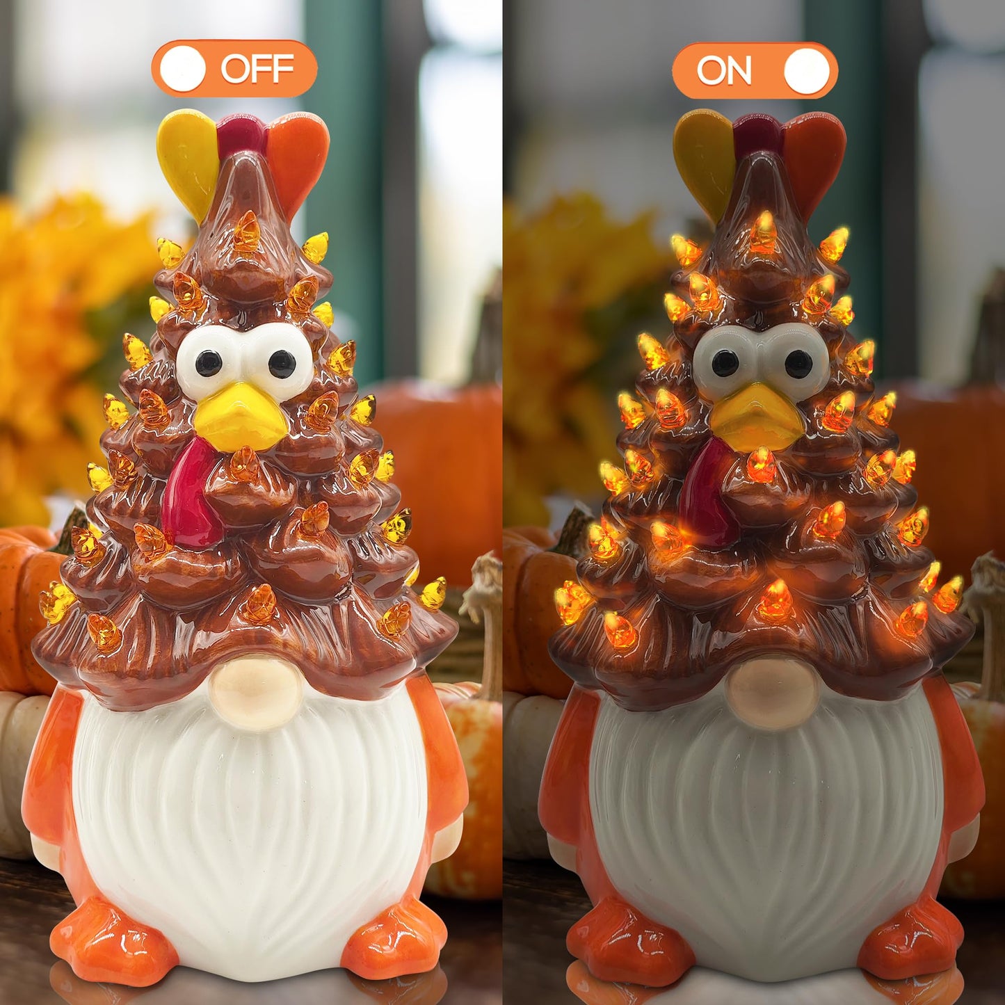 Thanksgiving Decorations, Thanksgiving Gnomes Ceramic Tree Decor, Ceramic Turkey Gnome Tree Decor, Turkey Decorations Indoor