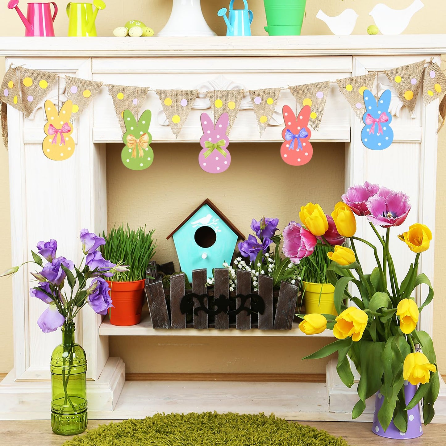 Wooden Easter Ornaments to Paint Spring Decoration Happy Easter Cutouts Unfinished 24PCS 3.5 inches, DIY Blank Rabbit Bunny Unfinished Christmas Tree Wood Discs Ornament for Home Crafts Hanging