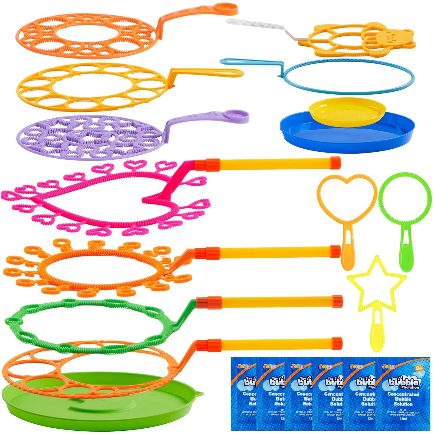 JOYIN Big Bubble Wands Set with with Tray, 21" Giant Bubble Wands Bulk for Kids, Summer, Outdoor Play Period & Birthday Party & Games, 6 Pcs Solution Suitable, Suitable for All Age People