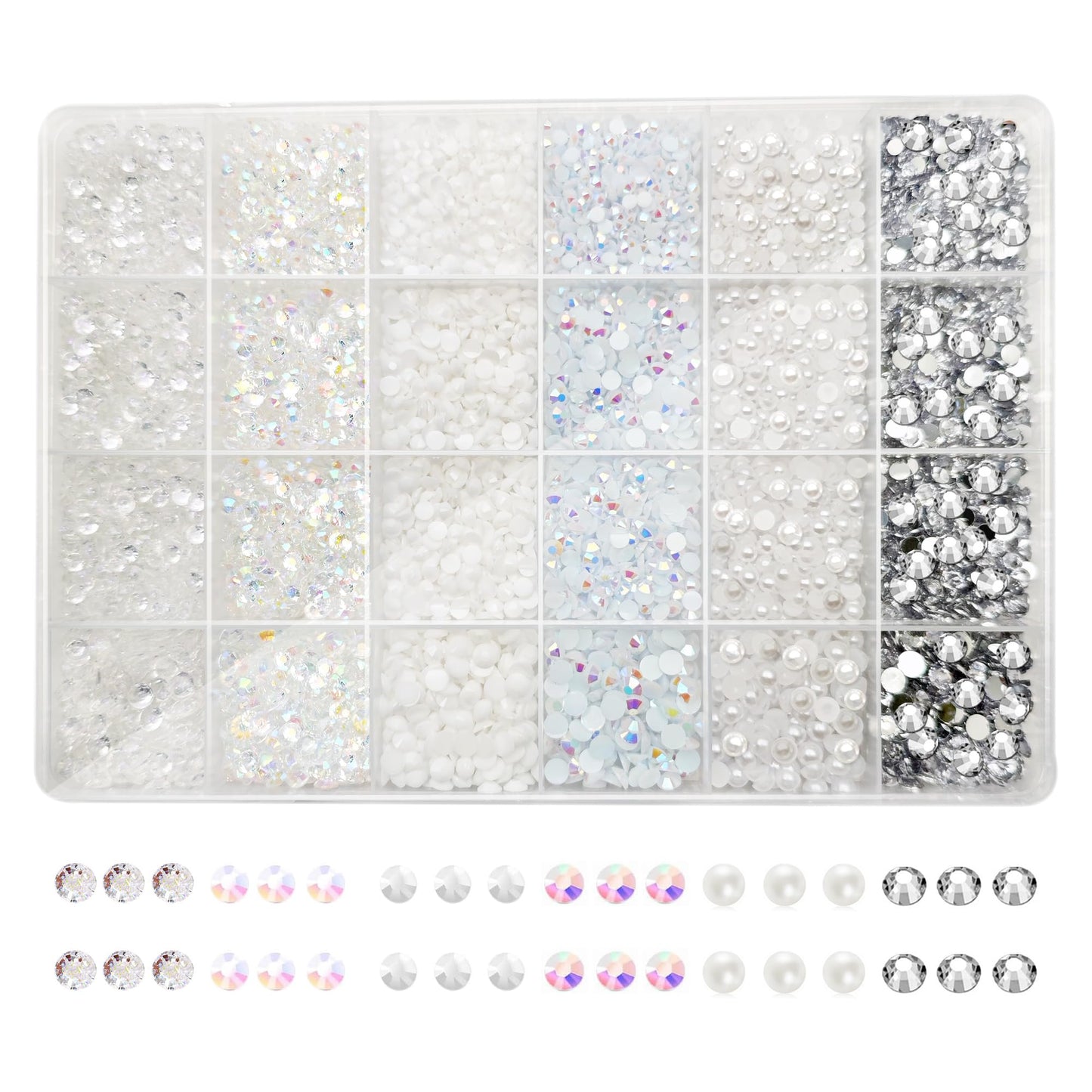 White Rhinestones for Crafting, 3mm 4mm 5mm Resin Rhinestones Bulk and Flat Back Pearls Beads for Clothes, Shoes, Nail Art, Craft Decoration, White Jewels for Bedazzling Gems