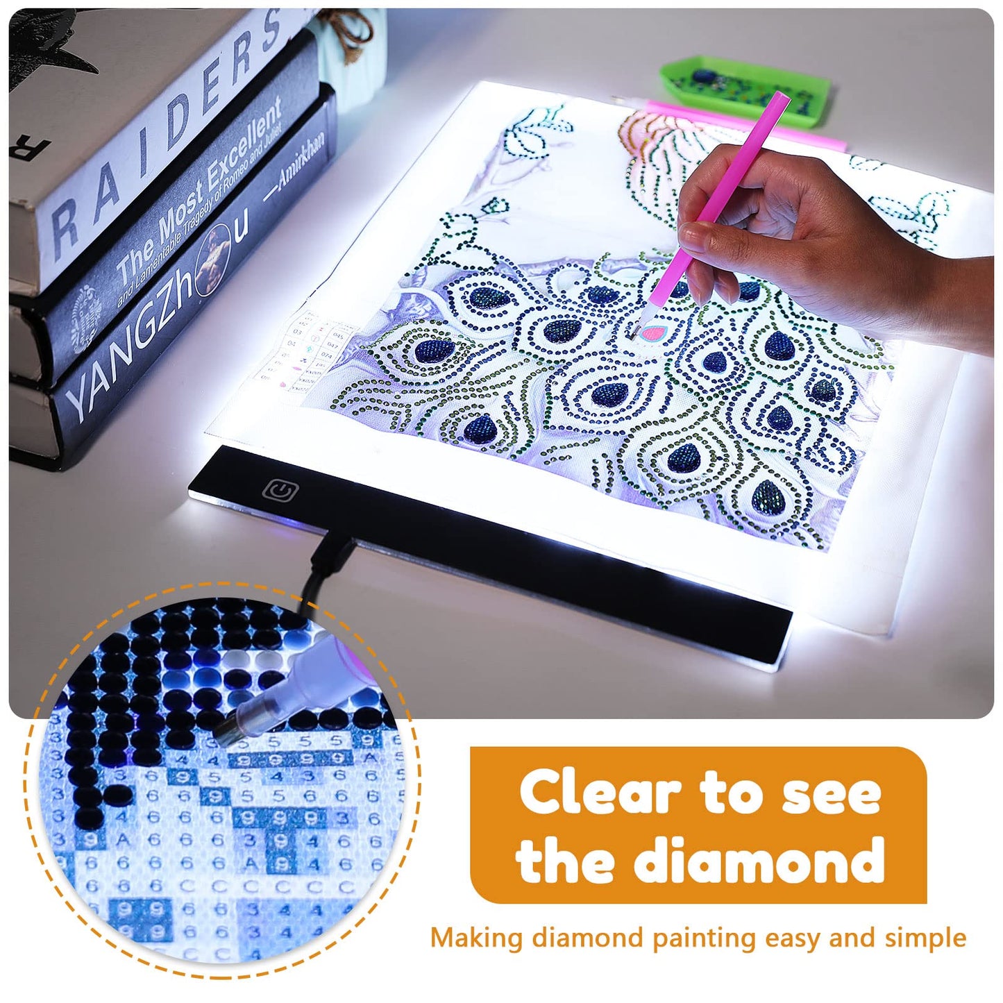Guiseapue A4 Light Board for Diamond Painting, Light Table Tracing Light Box Ultra-Thin Light Pad for Drawing, Tattoo, Weeding Vinyl, Sketching, Gifts for Her, Kids, Him