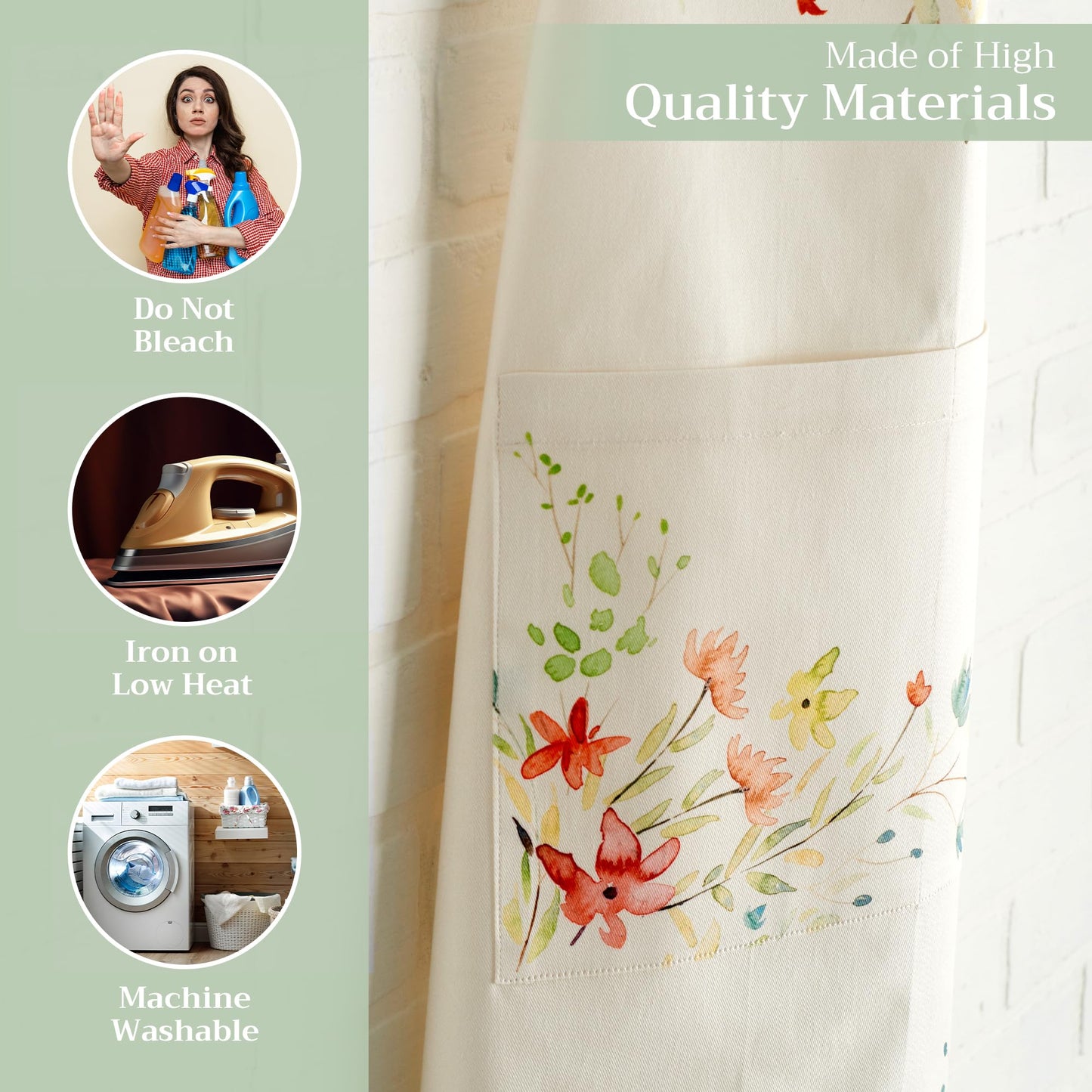 Apron for women with Pocket 100% Cotton 27.50"x31.50" 1 Piece Adjustable Neck Strap & long ties Apron Men, Chef, Wedding, Cooking, Gardening, Server Spring/Summer (Colmar)