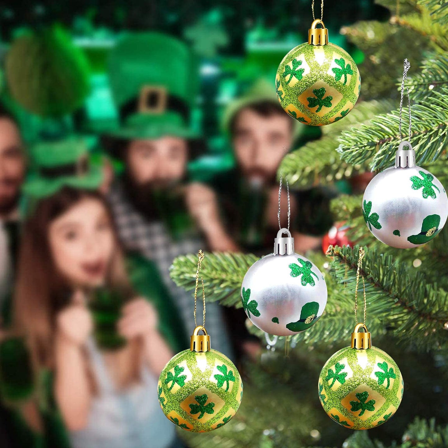 Iceyyyy 12 Pcs St Patrick Ornament Ball-St. Patrick's Shamrock Hanging Ball Ornament，Good Luck Clover Decoration Baubles for Home，Party，Festival Decor… (St. Patricks Balls)